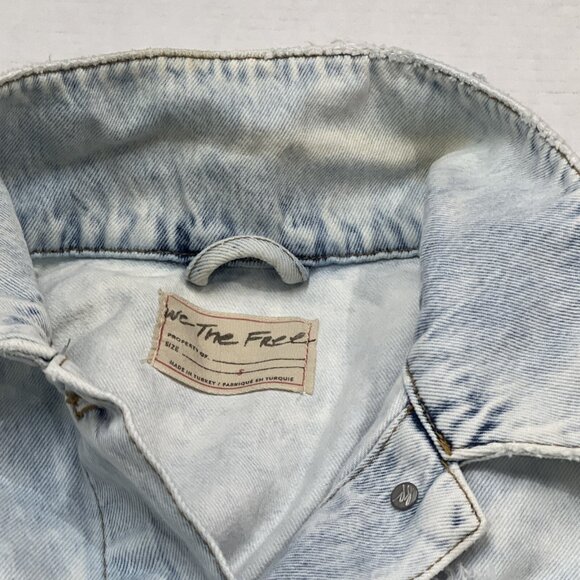 We The Free‎  Denim Jacket Womens S Distressed Light Wash Oversized Trucker Boho - Picture 9 of 10